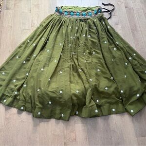 Indian Lehenga Olive Green Skirt with Embroidery sz L